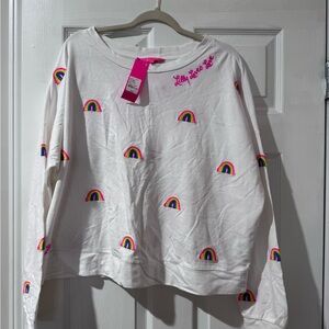 Lilly Pulitzer White Sweatshirt with Multicolor Rainbow Embroidery